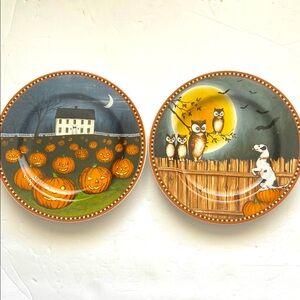 Sakura David Carter Brown Halloween Pumpkin Hollow Set Of 2 Salad/Dessert Plates